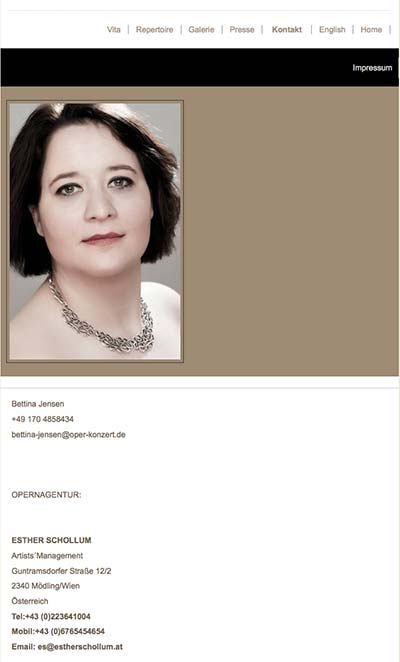 Sreenshot der Webseite von Bettina Jensen - Sopranistin