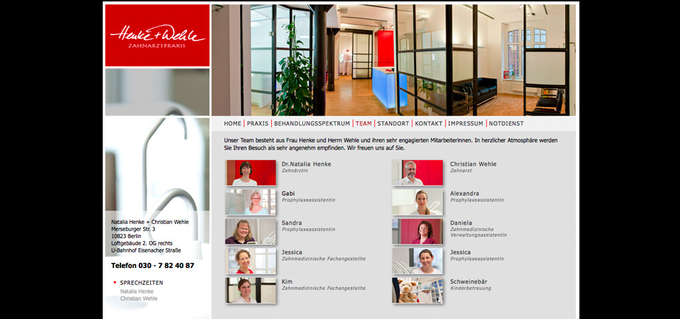 Screenshot der Webseite Henke & Wehle in Berlin